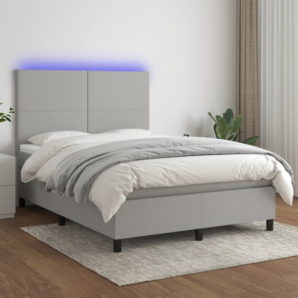 Cadre de lit et matelas et LED Gris clair 140x190 cm