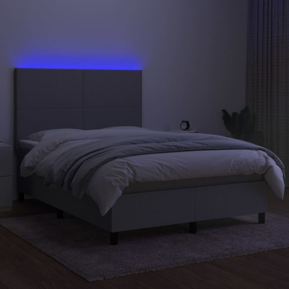 Cadre de lit et matelas et LED Gris clair 140x190 cm