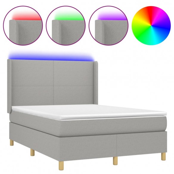 Cadre de lit matelas LED Gris clair 140x190 cm Tissu