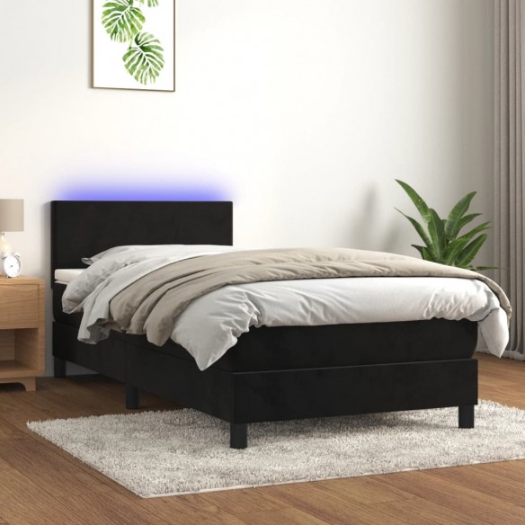 Cadre de lit avec matelas LED Noir 80x200cm Velours