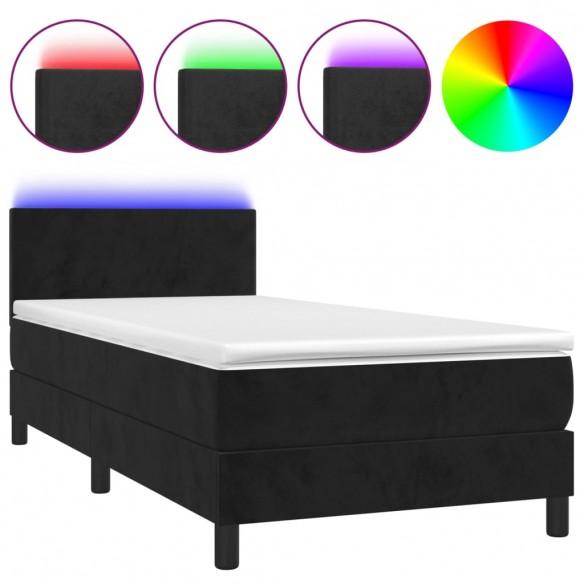 Cadre de lit avec matelas LED Noir 80x200cm Velours