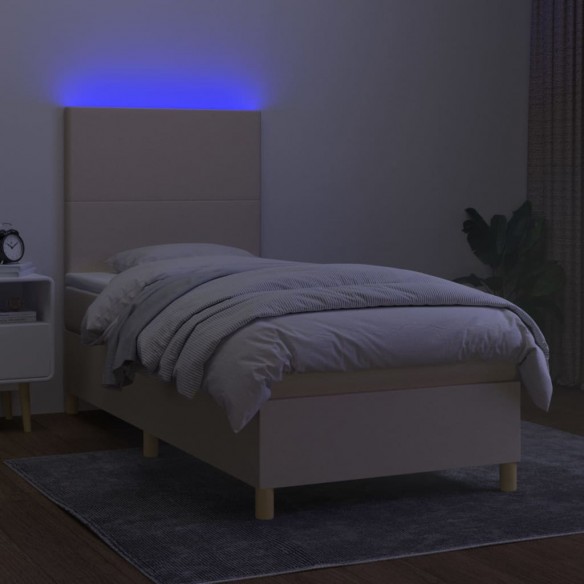 Cadre de lit et matelas et LED Crème 80x200cm Tissu