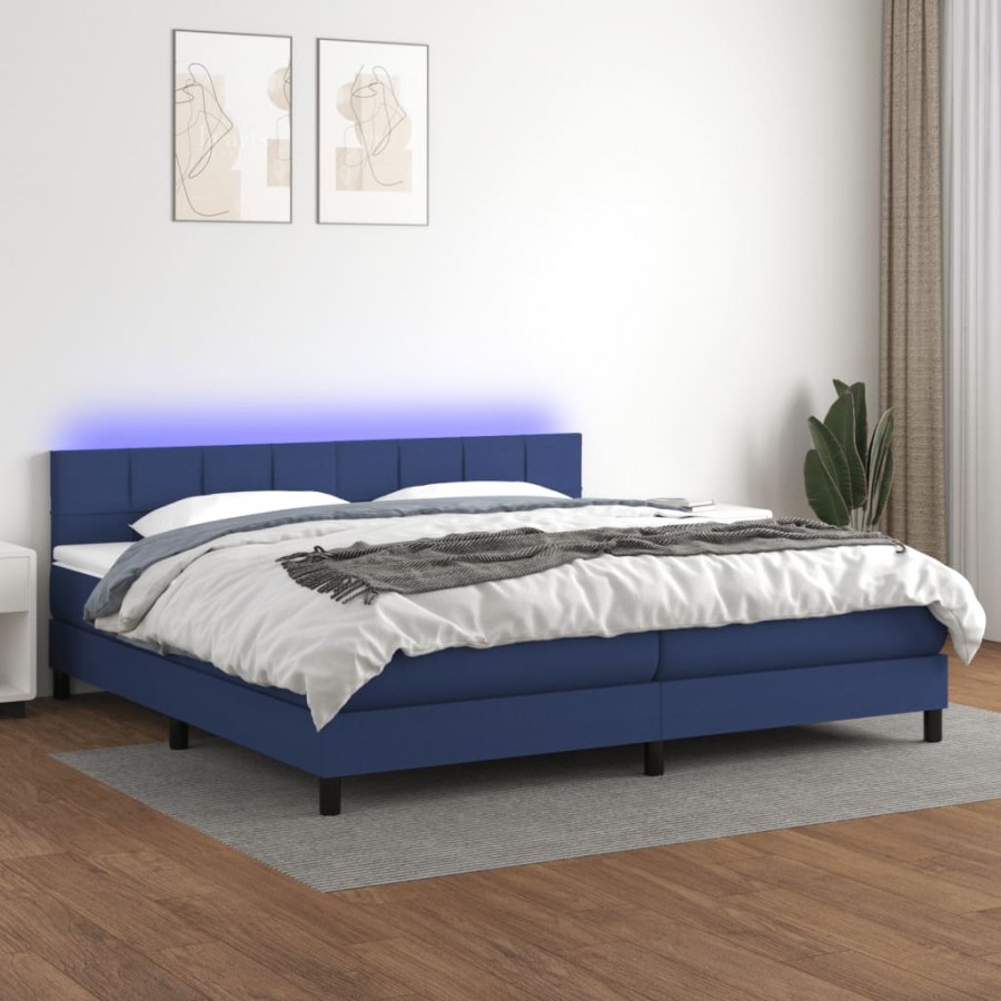 Cadre de lit et matelas et LED Bleu 200x200 cm Tissu