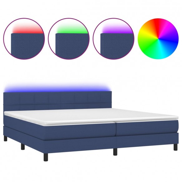 Cadre de lit et matelas et LED Bleu 200x200 cm Tissu