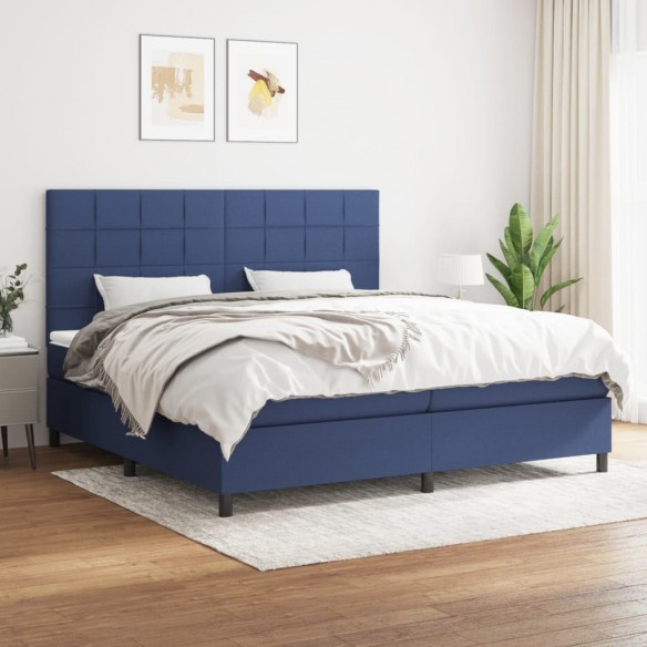 Cadre de lit avec matelas Bleu 200x200 cm Tissu