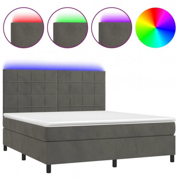 Cadre de lit matelas et LED Gris foncé 180x200 cm