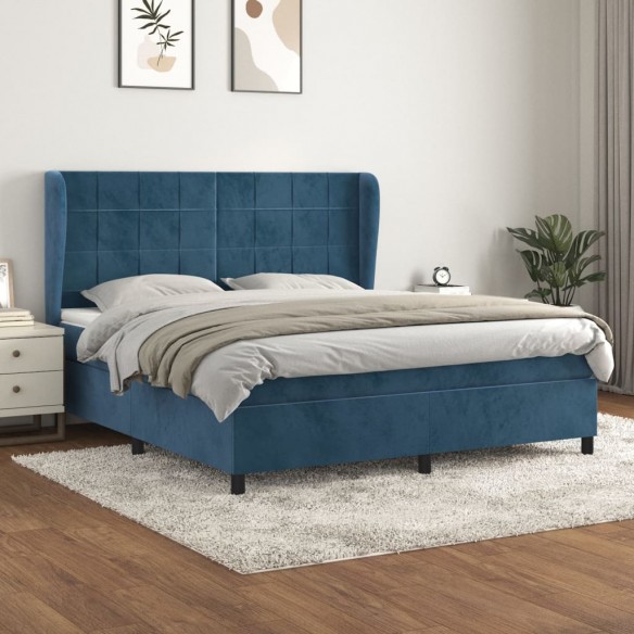 Cadre de lit et matelas Bleu foncé 180x200cm Velours