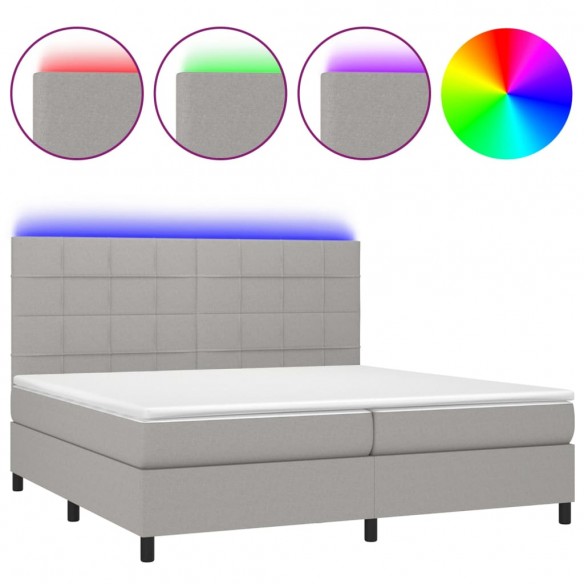 Cadre de lit et matelas et LED Gris clair 200x200 cm