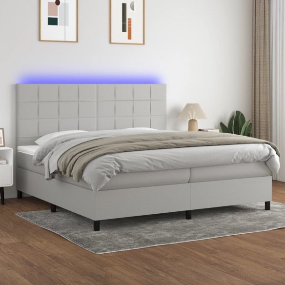 Cadre de lit et matelas et LED Gris clair 200x200 cm