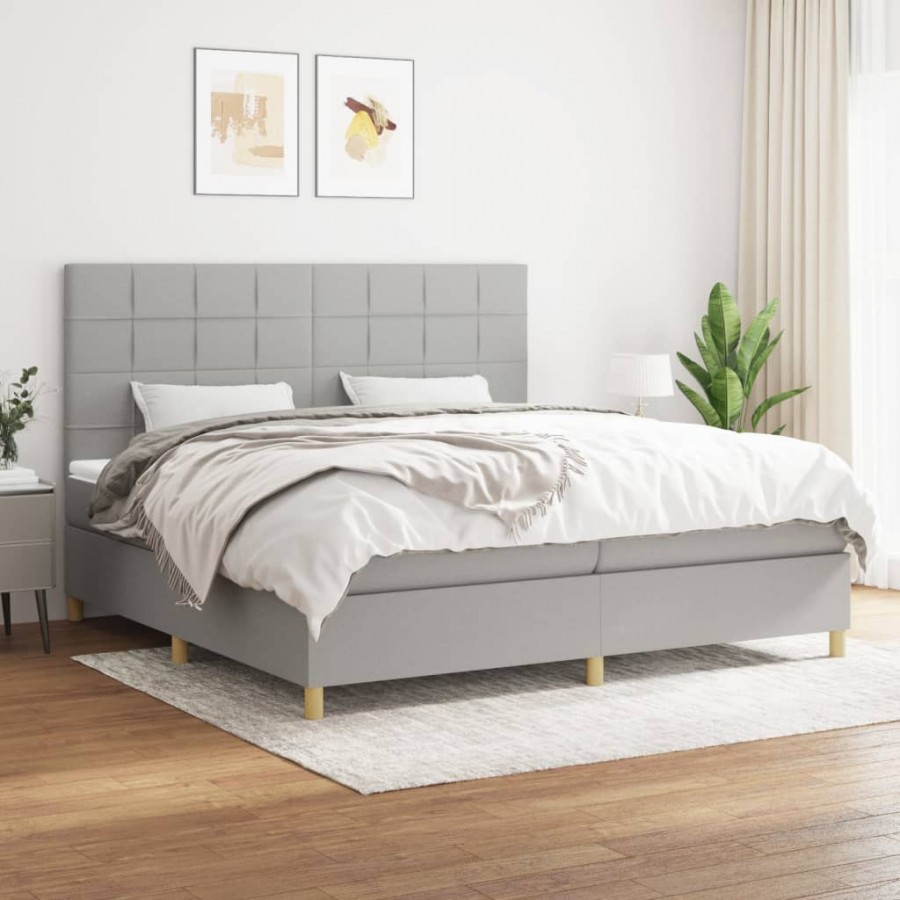 Cadre de lit avec matelas Gris clair 200x200cm Tissu