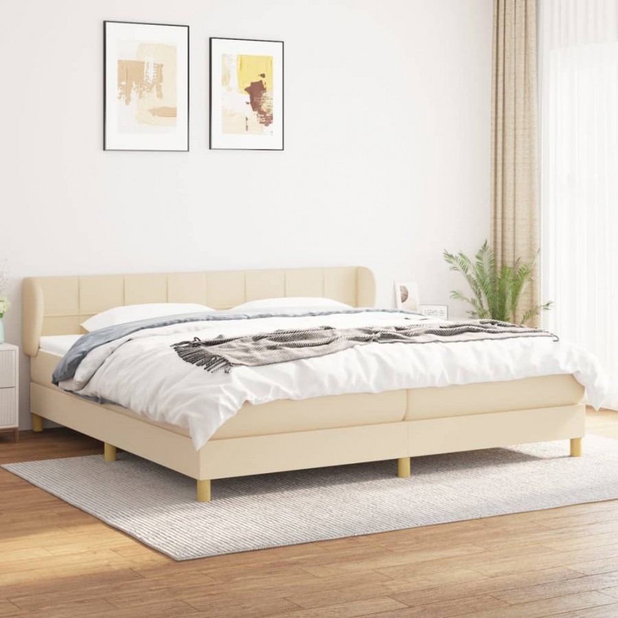 Cadre de lit avec matelas Crème 200x200 cm Tissu