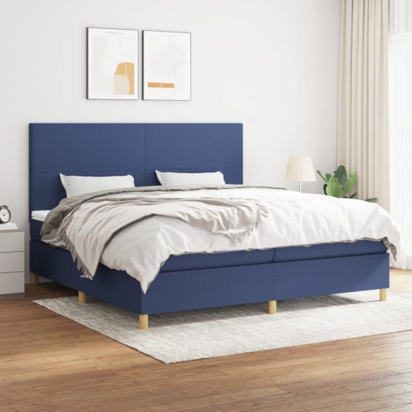 Cadre de lit avec matelas Bleu 200x200 cm Tissu