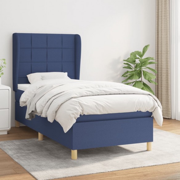 Cadre de lit avec matelas Bleu 90x200 cm Tissu