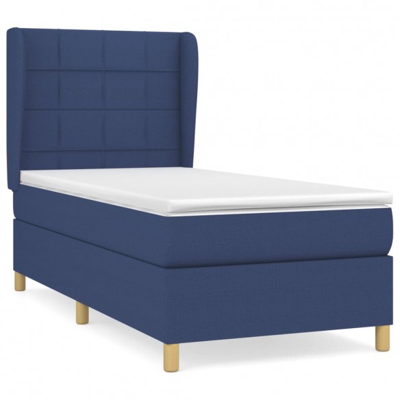 Cadre de lit avec matelas Bleu 90x200 cm Tissu