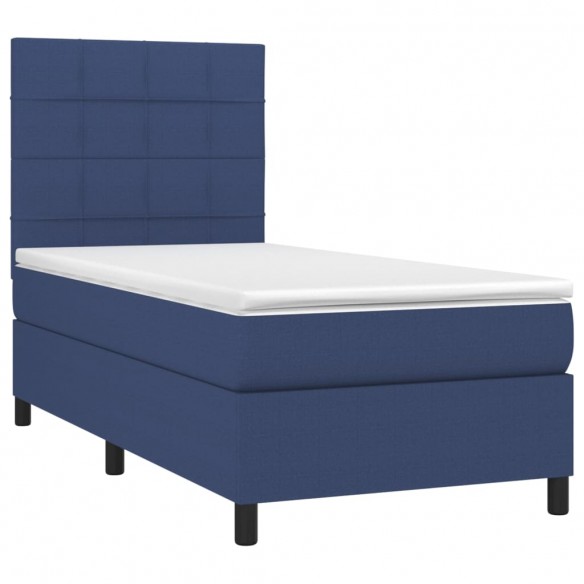 Cadre de lit et matelas et LED Bleu 100x200 cm Tissu