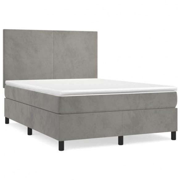 Cadre de lit et matelas Gris clair 140x190cm Velours