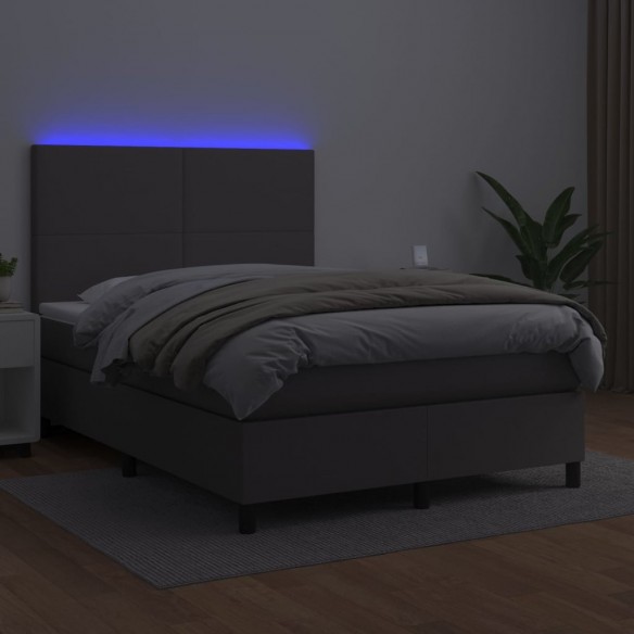 Cadre de lit avec matelas et LED Gris 140x190 cm