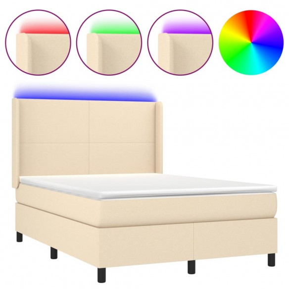 Cadre de lit matelas et LED Crème 140x200 cm Tissu