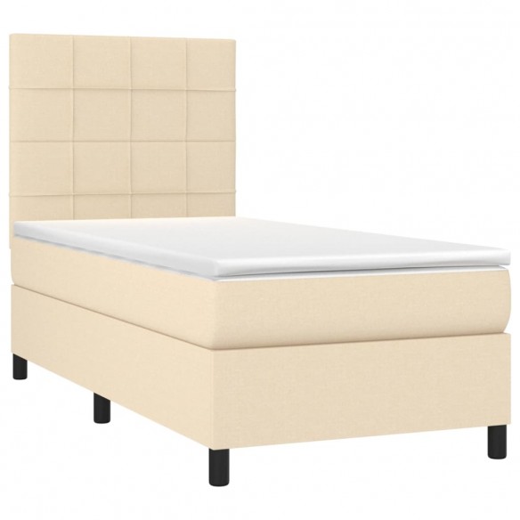 Cadre de lit et matelas et LED Crème 90x200 cm Tissu