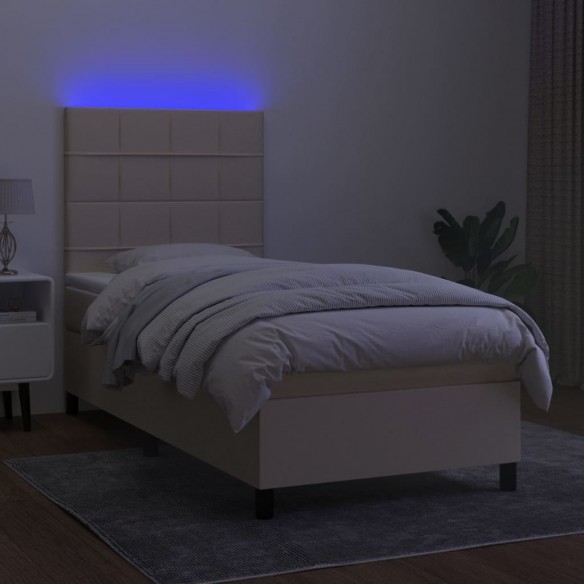 Cadre de lit et matelas et LED Crème 90x200 cm Tissu