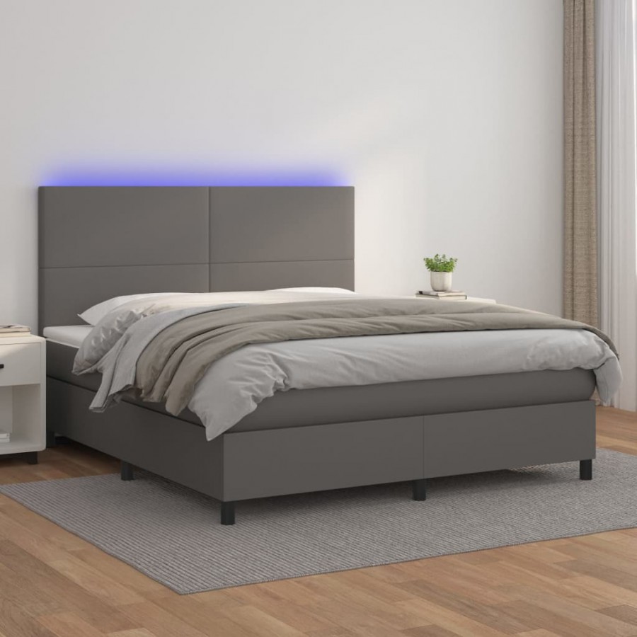 Cadre de lit avec matelas et LED Gris 160x200 cm