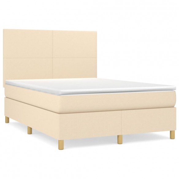 Cadre de lit avec matelas Crème 140x190 cm Tissu