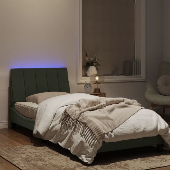 Cadre de lit avec lumières LED gris clair 90x190 cm velours