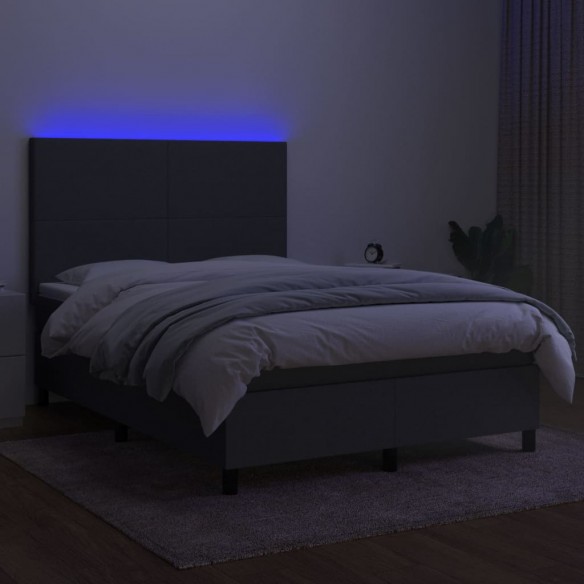 Cadre de lit et matelas et LED Gris foncé 140x190 cm