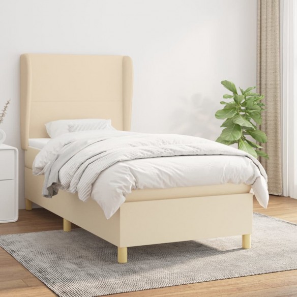 Cadre de lit avec matelas Crème 100x200 cm Tissu