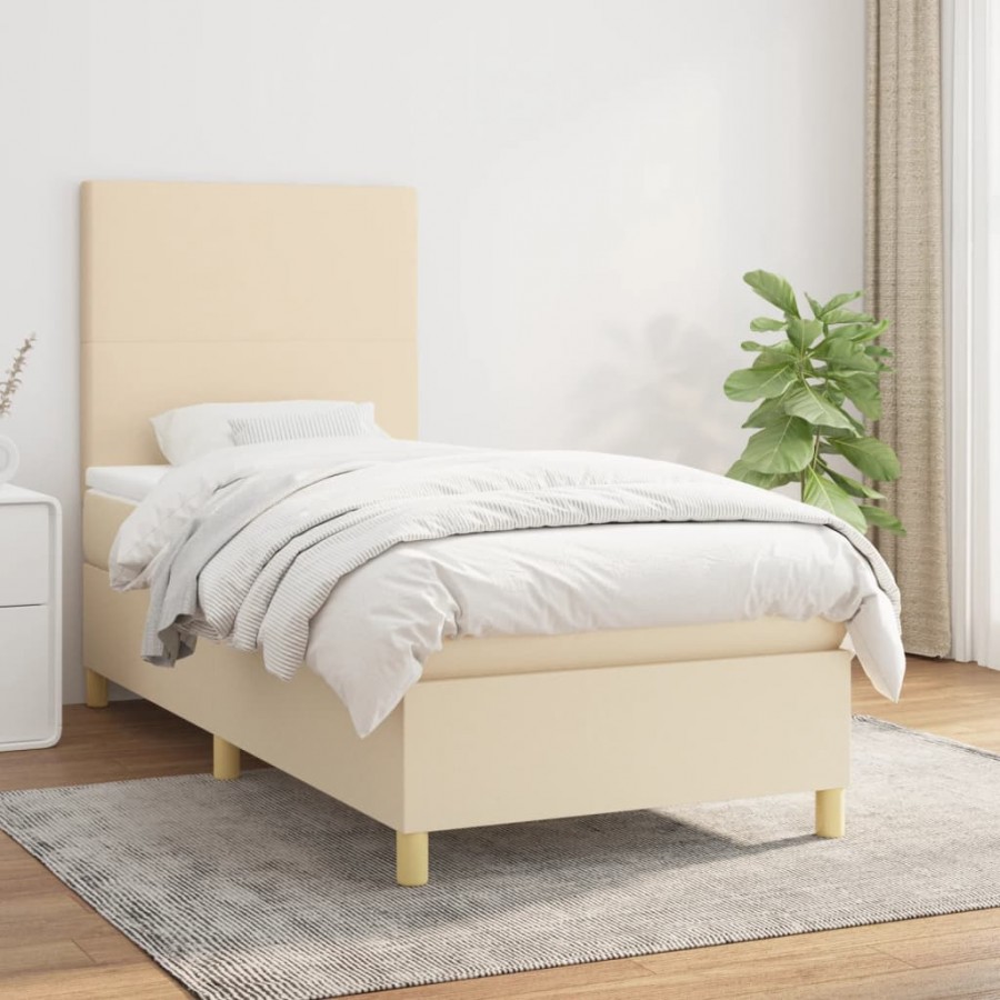 Cadre de lit avec matelas Crème 100x200 cm Tissu