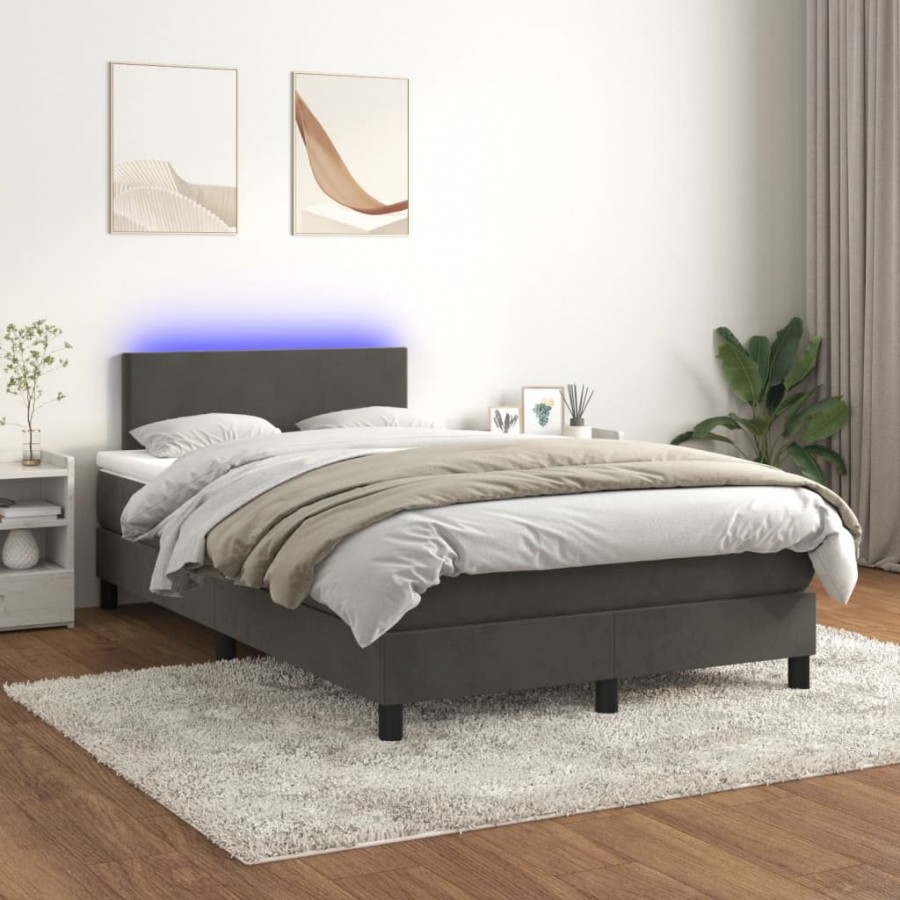 Cadre de lit avec matelas LED Gris foncé 120x200 cm