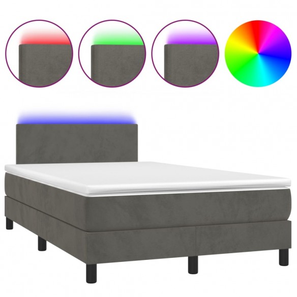 Cadre de lit avec matelas LED Gris foncé 120x200 cm