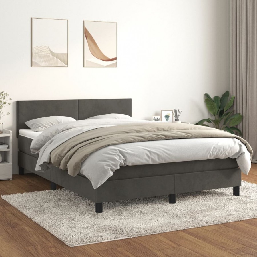 Cadre de lit et matelas Gris foncé 140x200cm Velours