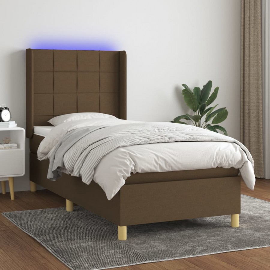 Cadre de lit matelas et LED Marron foncé 100x200cm