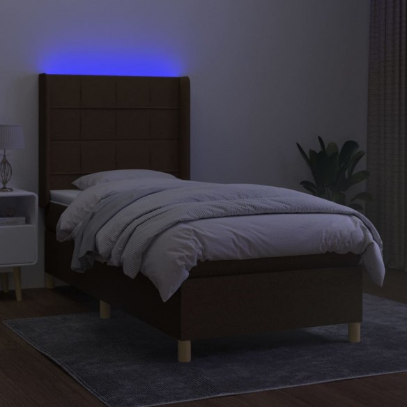 Cadre de lit matelas et LED Marron foncé 100x200cm