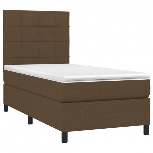 Cadre de lit matelas et LED Marron foncé 100x200cm