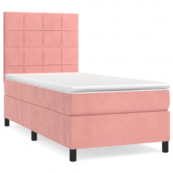 Cadre de lit avec matelas Rose 90x200 cm Velours