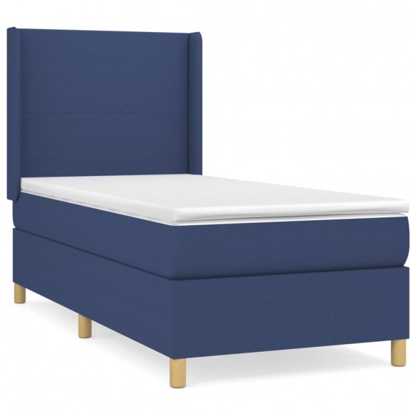 Cadre de lit avec matelas Bleu 100x200 cm Tissu