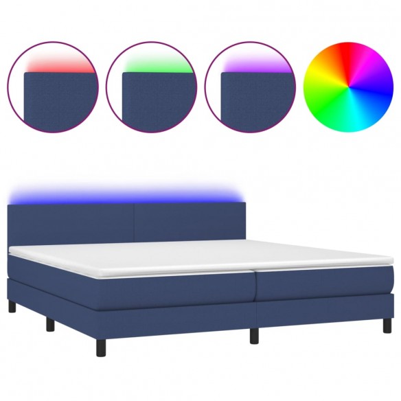 Cadre de lit et matelas et LED Bleu 200x200 cm Tissu