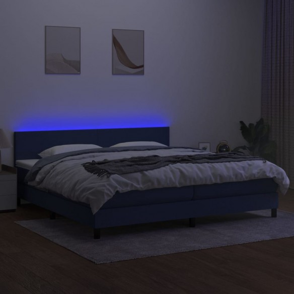 Cadre de lit et matelas et LED Bleu 200x200 cm Tissu