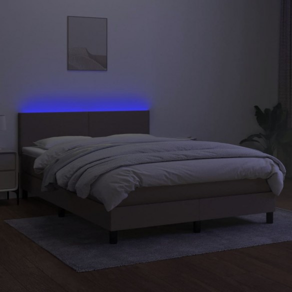 Cadre de lit avec matelas LED Taupe 140x190 cm Tissu