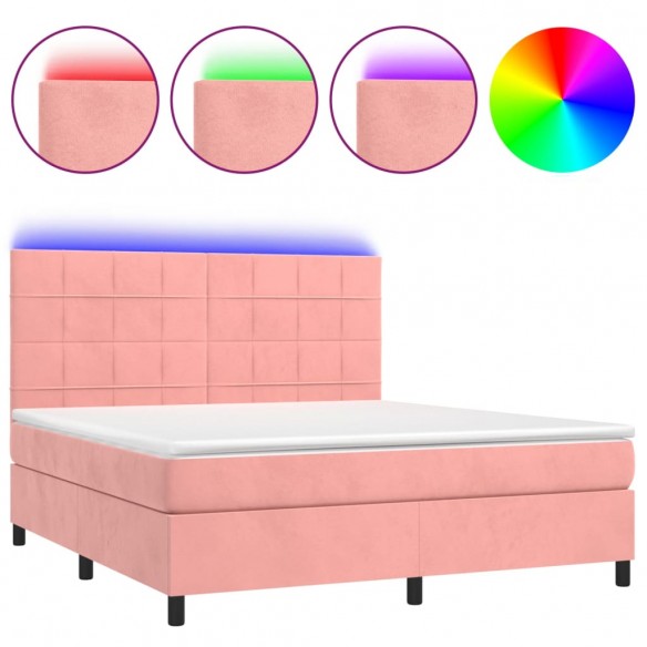 Cadre de lit matelas et LED Rose 180x200 cm Velours