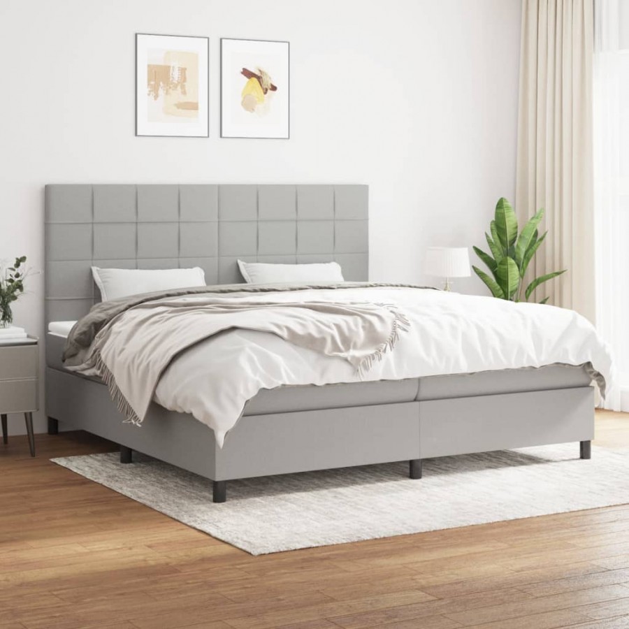 Cadre de lit avec matelas Gris clair 200x200cm Tissu