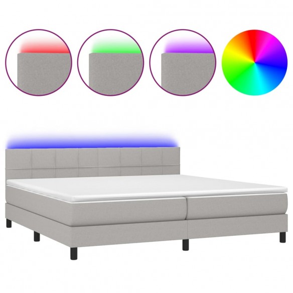 Cadre de lit matelas LED Gris clair 200x200 cm Tissu