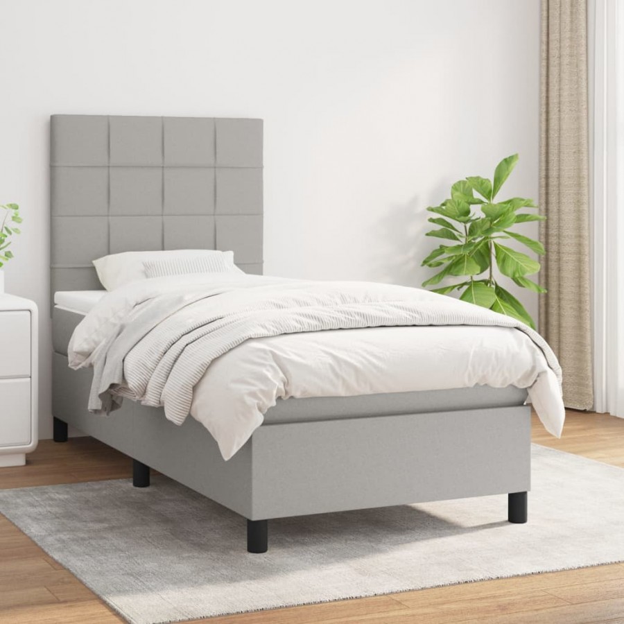 Cadre de lit avec matelas Gris clair 100x200cm Tissu