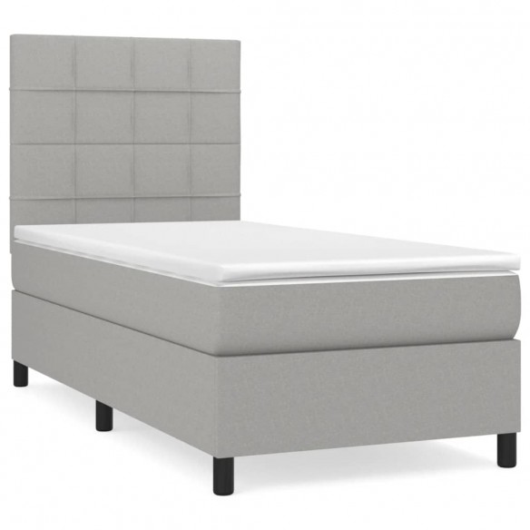 Cadre de lit avec matelas Gris clair 100x200cm Tissu