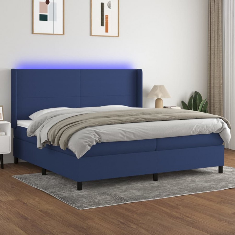 Cadre de lit matelas LED Bleu 200x200 cm Tissu