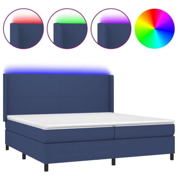 Cadre de lit matelas LED Bleu 200x200 cm Tissu