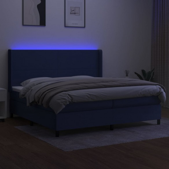 Cadre de lit matelas LED Bleu 200x200 cm Tissu