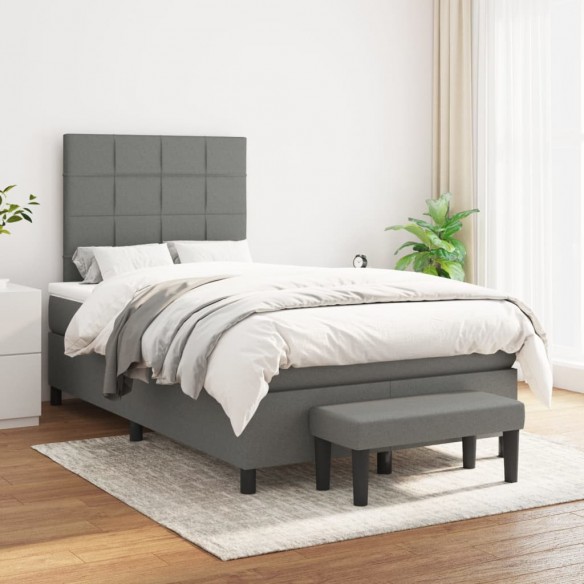 Cadre de lit avec matelas Gris foncé 120x200cm Tissu